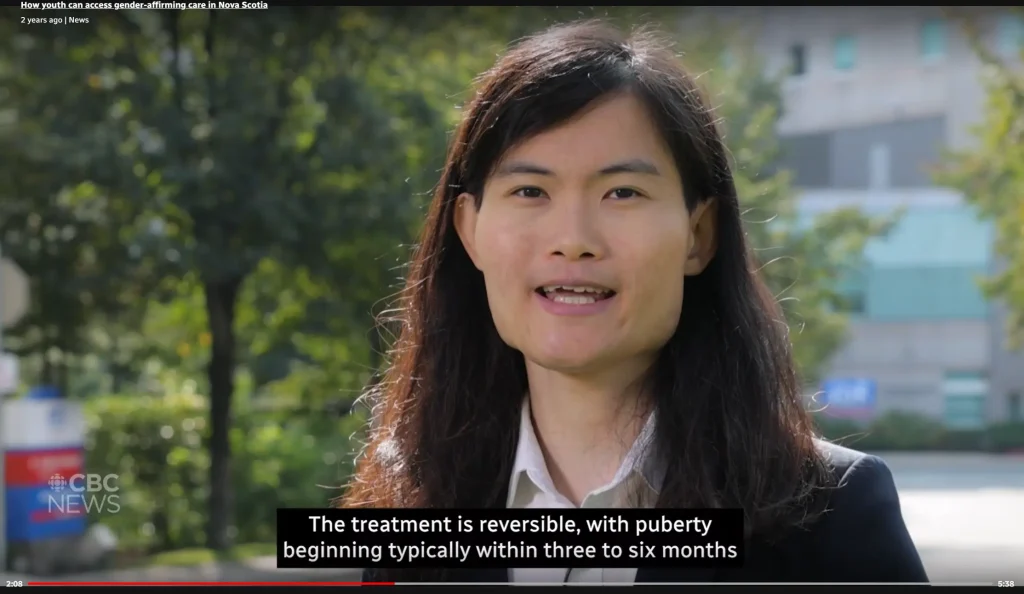 Transgender-identifying male CBC News reporter, Andrew Lam, presents "How youth can access gender-affirming care in Nova Scotia" October 4, 2023