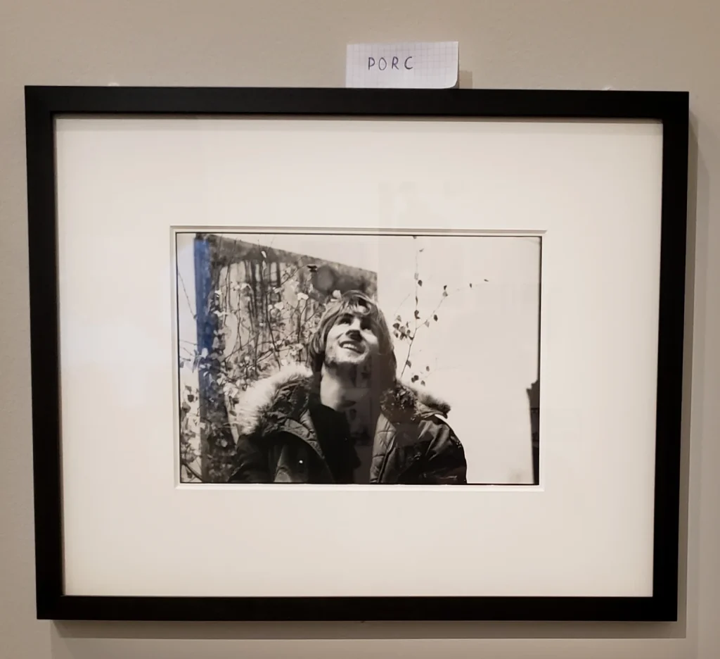 Varda's photo of Gerard Depardieu at the exhibit—"Someone had written the word “PORC” on a piece of paper, and placed it on top of the photo." Photo credit: Anne Marie