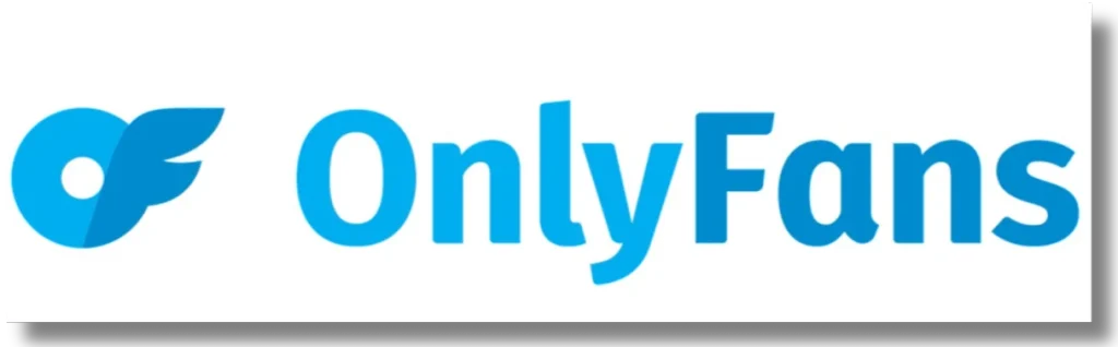 The OnlyFans company logo — a blue winged circular icon beside the wordmark "OnlyFans" in blue text on a white background.