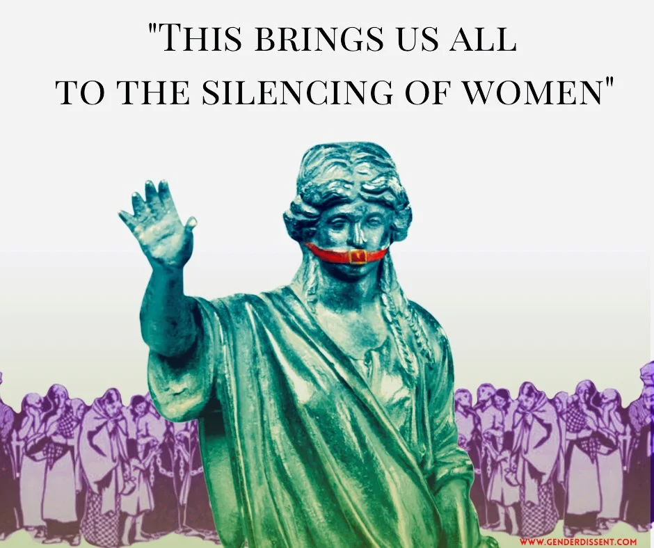 silencing of women in Canada over gender identity belief criticism
A statue of a woman is gagged